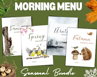 MORNING MENU BUNDLE, Spring, Summer, Autumn and Winter Morning Menus, Homeschool, Instant Download