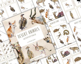 DESERT Animals Pre-K and K Activity Pack, Homeschool, Digital, INSTANT DOWNLOAD