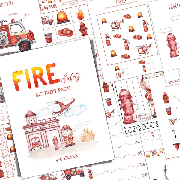 FIRE SAFETY Pre-K and K Activity Pack, Homeschool, Digital, Instant DOWNLOAD