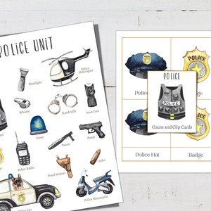 Mini póster de vocabulario de POLICÍA + Tarjetas de 3 partes, Educación en el hogar, Montessori, DESCARGA INSTANTÁNEA