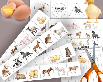 FARM ANIMALS Cutting Strips, Scissor Practice, Preschool printable, Homeschool activity