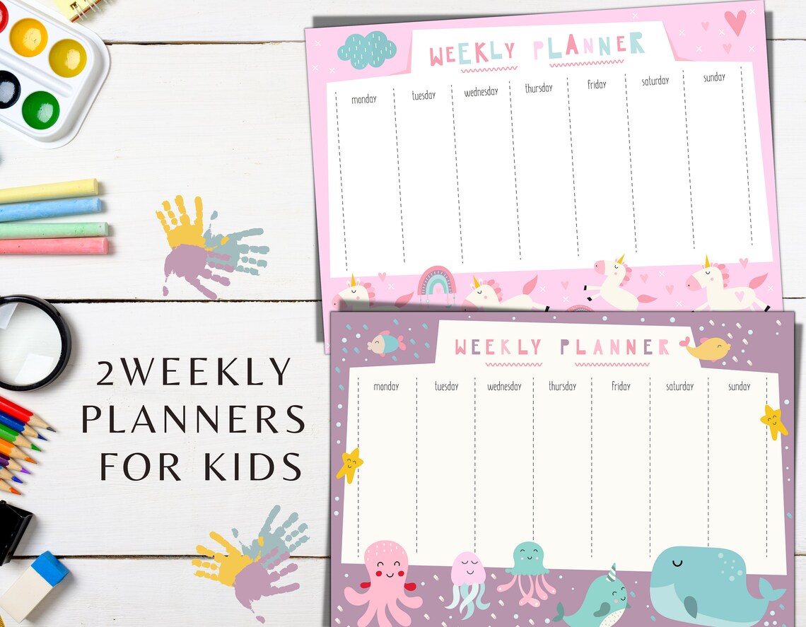 Weekly Roster For Kids Kids Weekly Planners, Printable Kids Weekly School Schedule, 2 Children ...
