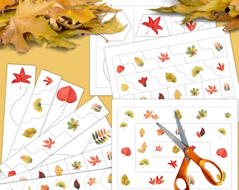 AUTUMN/FALL Leaves Cutting Strips, Scissor Practice, Preschool printable, Homeschool activity