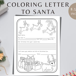 Coloring Letter to Santa,  Dear Santa, Printable Letter to Santa, Christmas Wish List, Printable, Kid&#39;s Christmas Letter