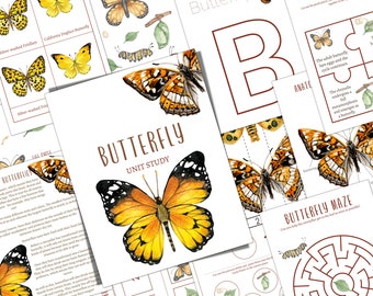 BUTTERFLY Unit Study, Life Cycle, Anatomy, Species, Nature Study, Science, Homeschool, Montessori, INSTANT DOWNLOAD