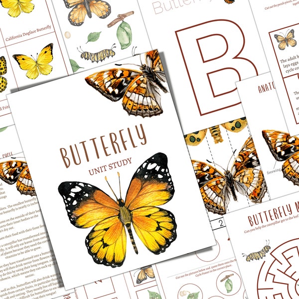 BUTTERFLY Unit Study, Life Cycle, Anatomy, Species, Nature Study, Science, Homeschool, Montessori, INSTANT DOWNLOAD