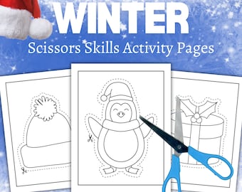 WINTER Scissors Skills Activity Pages, Preschool printable, Homeschool activity