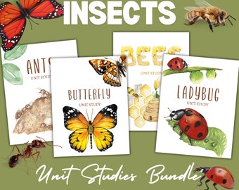 INSECTS BUNDLE, Bees, Ants, Ladybug, Butterflies Unit Studies, Homeschool, Instant Download