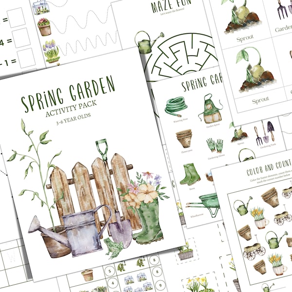 SPRING GARDEN Pre-K and K Activity Pack, Homeschool, Digital, Instant DOWNLOAD