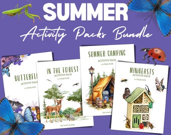 SUMMER BUNDLE, Summer camping, Butterfly, Forest and Minibeasts Activity Packs, Instant Download