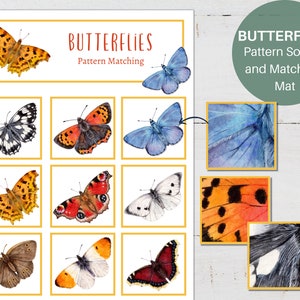 VLINDER Patroon Matching Mat, Montessori, Natuurstudiekaarten, Vlinderpatronen, Homeschool Activiteit, INSTANT DOWNLOAD