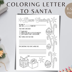 Carta para colorear a Santa, Querido Santa, Carta imprimible a Santa, Lista de deseos de Navidad, Imprimible, Carta de Navidad para niños