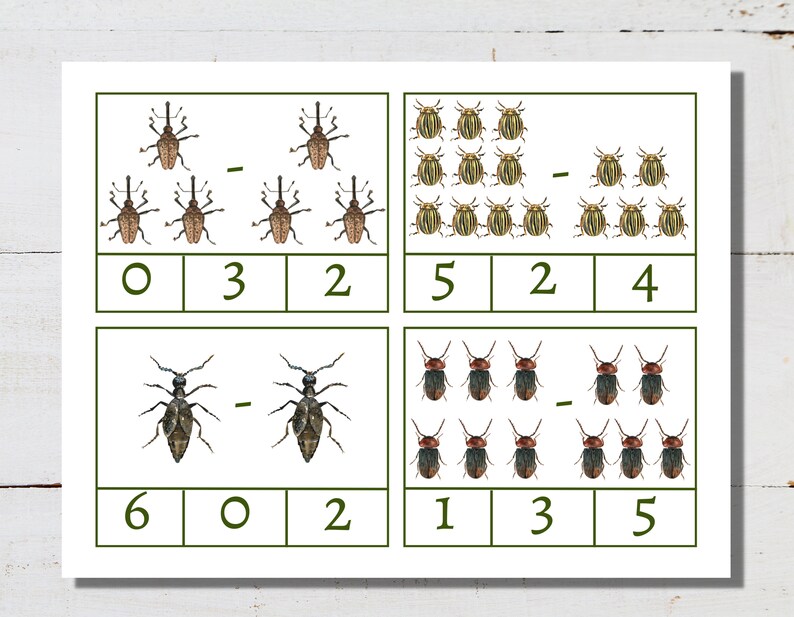 BEETLES Subtraction Clip Cards, 1 to 10, Early Math Activity for Kids ...