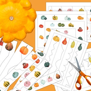 PUMPKINS Cutting Strips, Scissor Practice, Preschool printable, Homeschool activity
