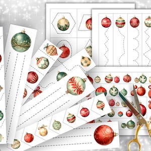 CHRISTMAS Cutting Strips, Scissor Practice, Preschool printable, Homeschool activity