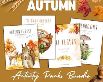 AUTUMN BUNDLE, 4 Activity Packs Available Separately, Pre-K - Kindergarten, Homeschool, Instant Download