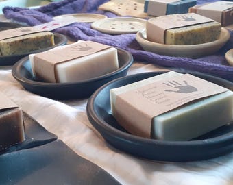 Handmade ceramic pottery - HANDS Soap Dishes (handmade by ClayConnected) with 2 soaps of your choice.