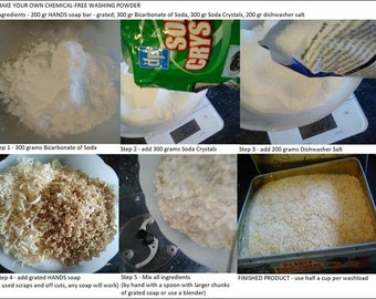 Make your own chemical free wash powder! Options: DIY kit or finished product