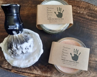 Wool Fat Shaving Soap Bar in Glass Ramekin - made with Lanolin!