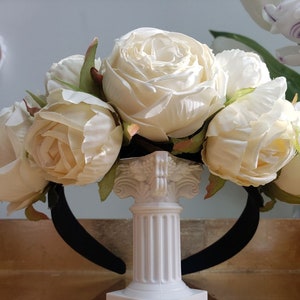 Secret Garden, Diadema cubierta floral blanca - Diadema nupcial / Diademas de lujo, Diadema elegante, Diadema de declaración
