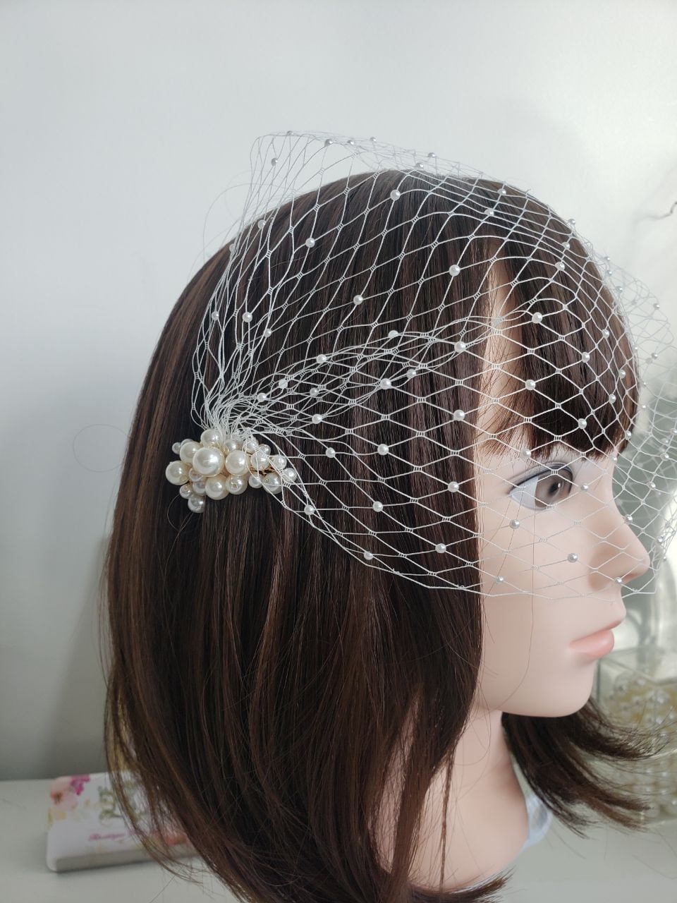 Pearl Birdcage Veil, Pearl Face Veil, Vintage Pearl Veil  display picture 2