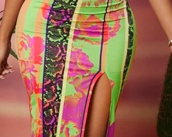 Top corto y falda multicolor