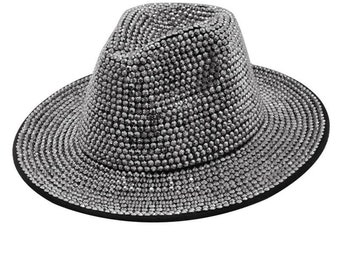 Szary kapelusz fedora ze strasami