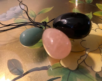 Top Rated Jade Yoni Egg Set of 3-Include Black Obsidian(L), Rose Quartz (M)and Jade(S), Certified