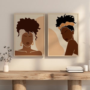 Boho Black Girl Wall Art, Set of 2 Art Prints, Black Girl Gallery Wall Art, Abstract Girl Art, Black Woman Print, Digital Black Girl Print