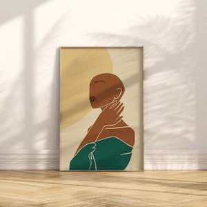 Boho Black Woman Art, Female Portrait Art, Black Girl Printable Poster, Black Girl Gallery Wall Art, Female Abstract, Modern Woman Art