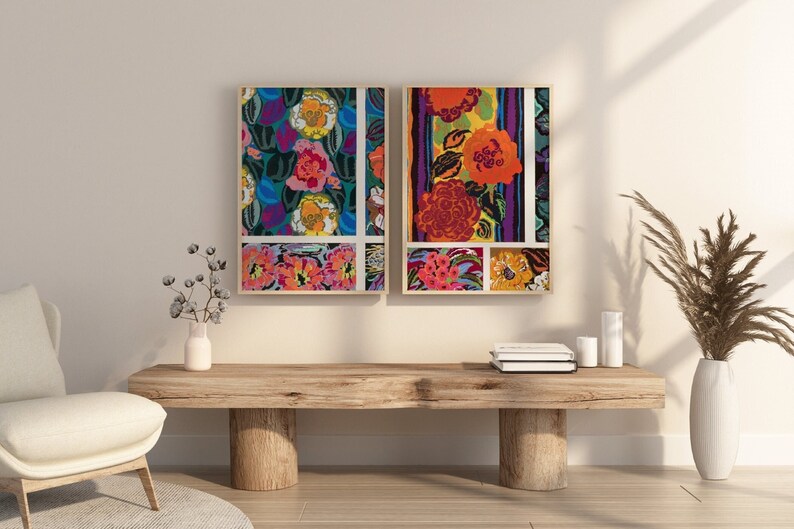 Abstract Gallery Wall Art, Set of 2, Colorful Wall Art, Eclectic Wall
