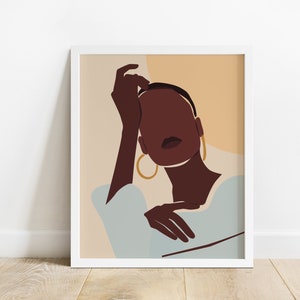 Abstract Black Girl Art, Ethnic Wall Art, Woman Illustration, Neutral Boho Wall Art,African American Art, Melanin Wall Art,Female Dorm Art,