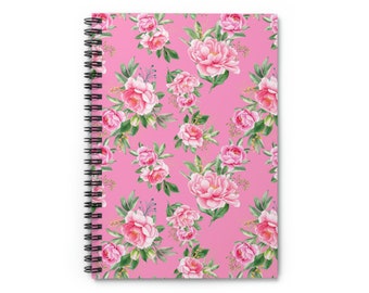 Sweetest Pink Cabbage Rose Spiral Notebook - Ruled Line
