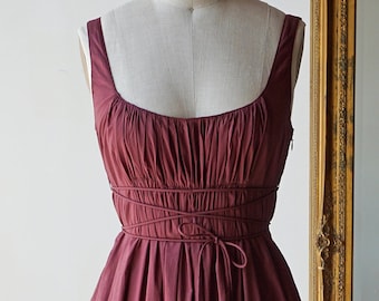 Oxblood Corset Style Midi Dress, Fit and Flare, Sleeveless, Scoopneck, Balletcore, Midi Length, Ankle Length, Goth,  Alice Dress Burgundy