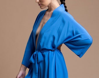 WASHABLE Italian Silk Kimono Robe, Midi Length Robe, Silk Bridesmaid Robe, Bridal Robe, Loungewear Robe, Kimono Jacket, One Size, Made in LA
