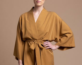 Tencel Kimono Robe: Short Sustainable Loungewear, Made in USA