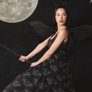 Moth Print Dress, Fit and Flare, Sleeveless, Scoopneck, Corset Style, Midi Length, Ankle Length, Goth, Halloween, Butterfly Print, Witchy image 4