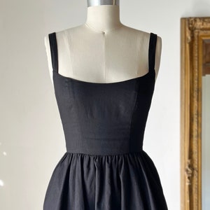 Little Black Dress, Fit and Flare, Sleeveless, Fitted Bodice, Corset Style, Mini Length, Circle Skirt, Goth, Cottagecore, Short Dress, Linen