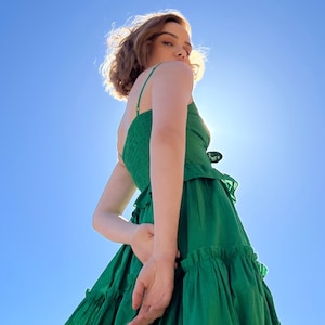 Cotton Maxi Dress, Smocked Bodice, Sleeveless, Vacation Dress, Spring, Summer, Stretchy, Pockets, Green, Emerald, Strappy, Sweetheart Neck