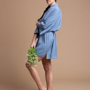 Blue Kimono Robe, Short Robe, Tencel Robe, Sustainable Fabric Robe, Loungewear Robe, Kimono Jacket, One Size, Bridesmaid Robe, Made in USA image 3