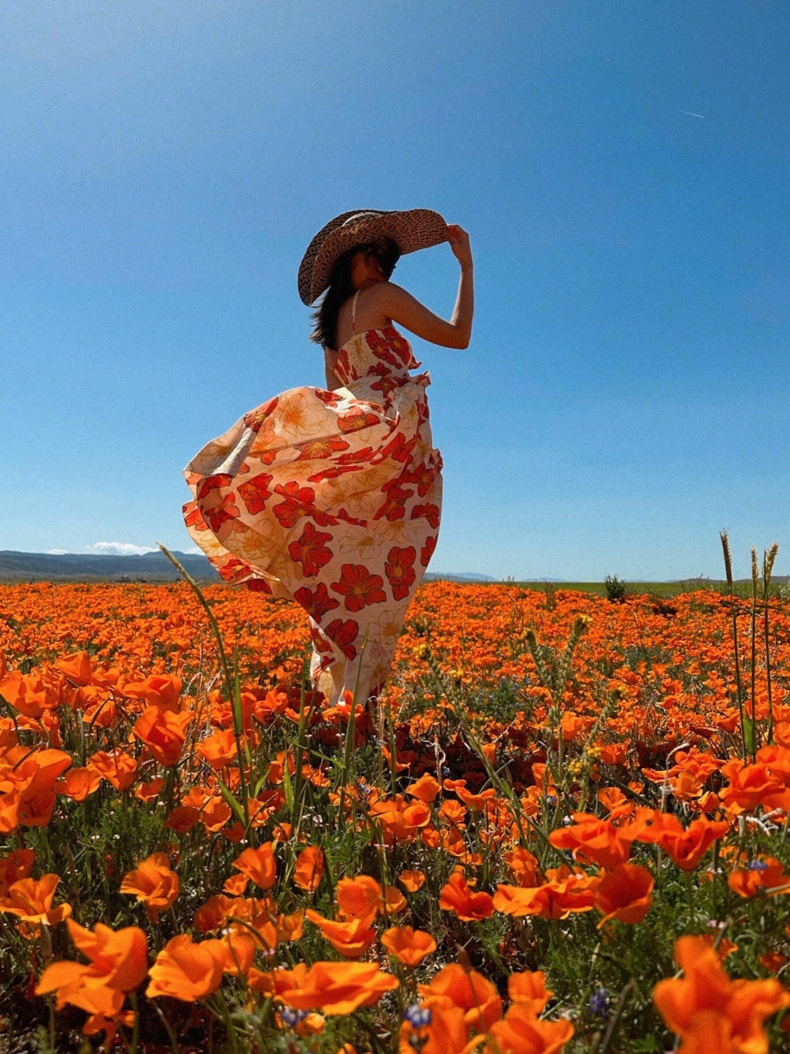 Cotton Maxi Dress with Poppy Floral Print Strappy Sweetheart