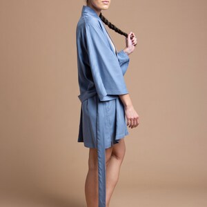 Blue Kimono Robe, Short Robe, Tencel Robe, Sustainable Fabric Robe, Loungewear Robe, Kimono Jacket, One Size, Bridesmaid Robe, Made in USA image 6