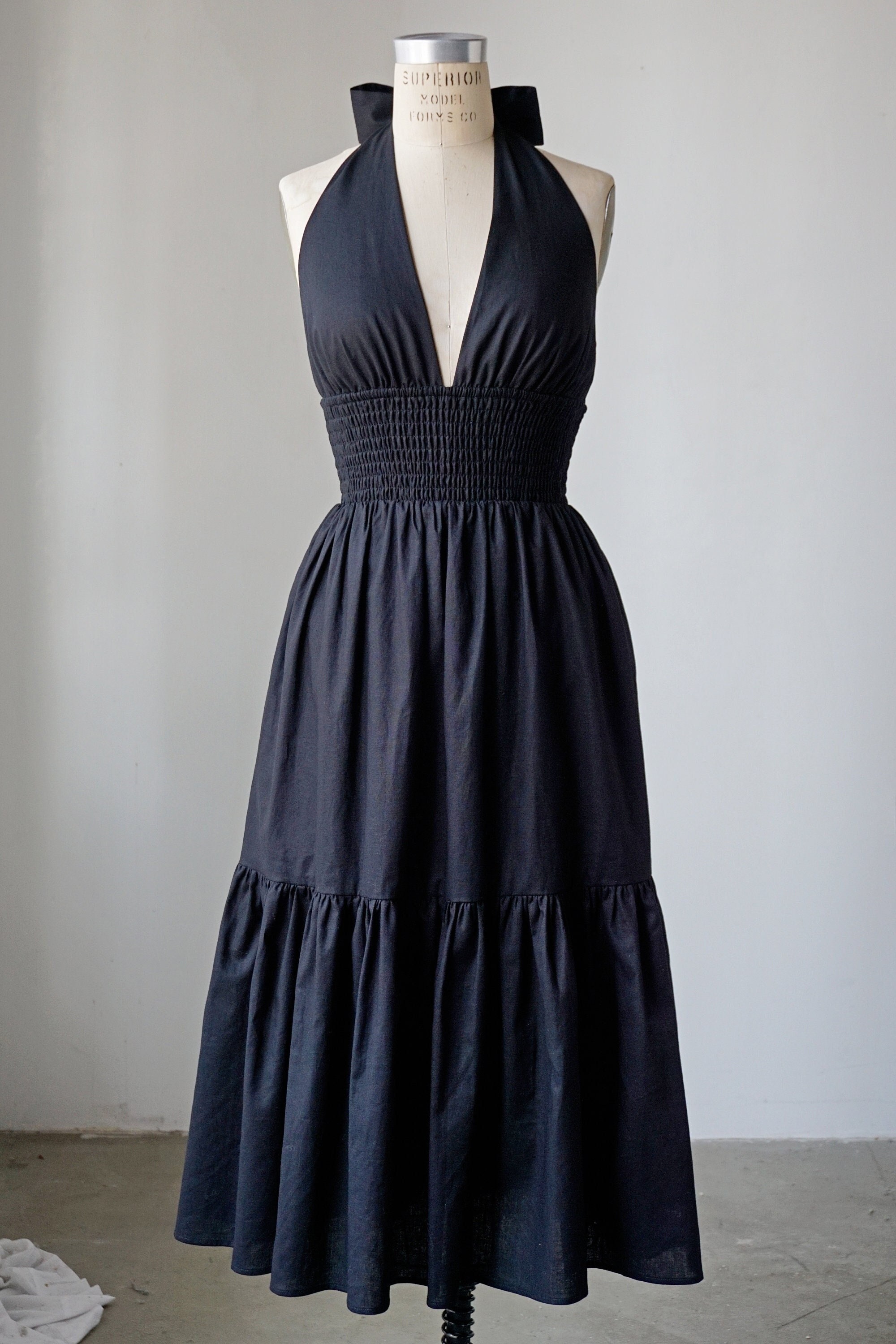 black halter fit and flare dress Halter Fit and Flare Poplin Dress - Black