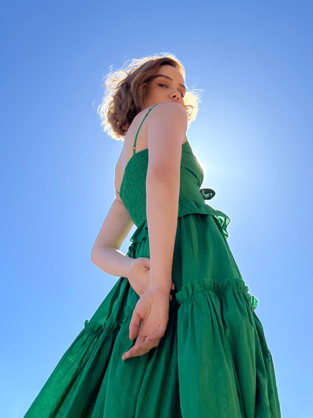 emerald green cotton dress Maxi Dress: Sweetheart Neckline, Ruffles, Pockets Color:Turquoise (6) Product ID:AD5E211660_AA355_M Green floral What is Sunday's best It is recommended to