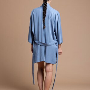 Blue Kimono Robe, Short Robe, Tencel Robe, Sustainable Fabric Robe, Loungewear Robe, Kimono Jacket, One Size, Bridesmaid Robe, Made in USA image 5
