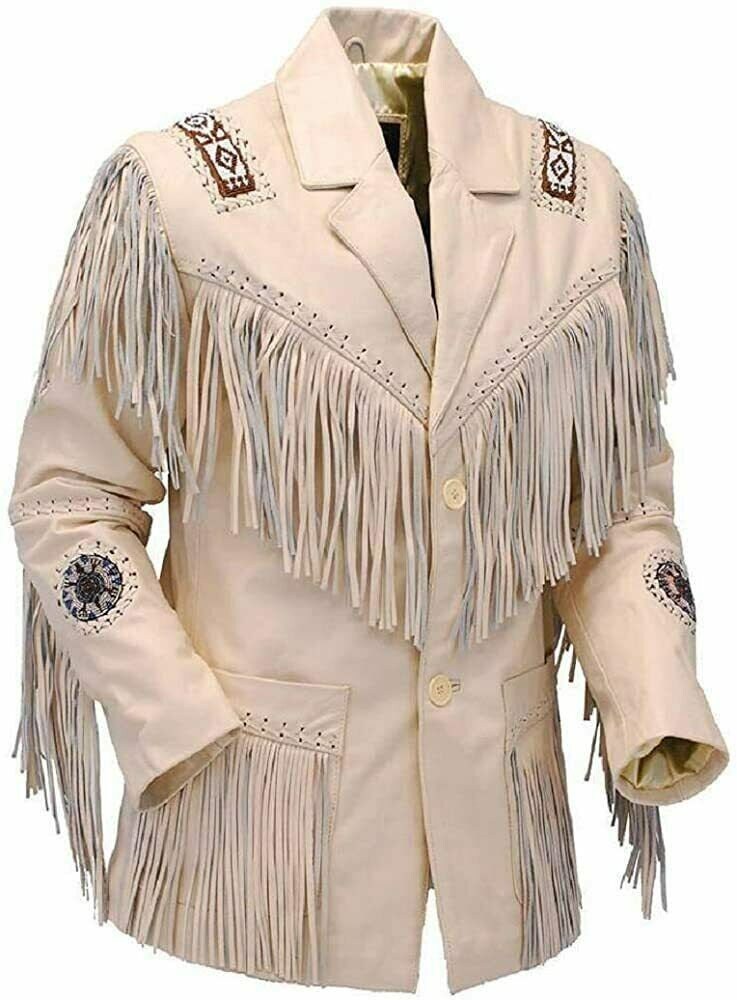 White Leather Fringe Jacket - Etsy