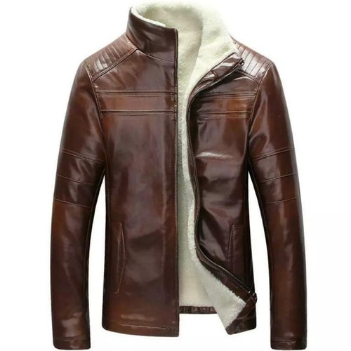 Men's Genuine Cowhide Leather Fur Shearling Pea Rises Coat - Etsy