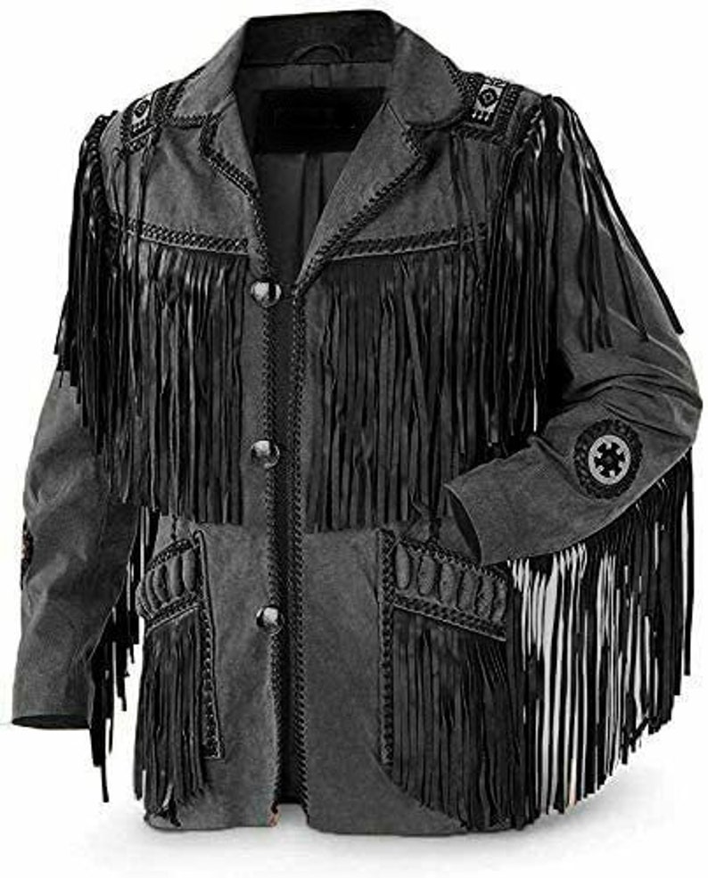 Men's Western Cowboy Leather Jacket With Fringed & Beads | Etsy