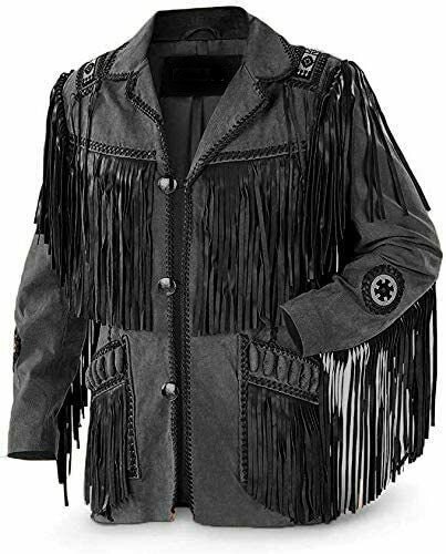 Men's Western Cowboy Leather Jacket With Fringed & Beads - Etsy