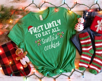 Family Christmas Shirts, Christmas Shirt, Matching Christmas Shirt, Most Likely to, Funny Christmas Party, Custom Shirt, Group Shirts, Food